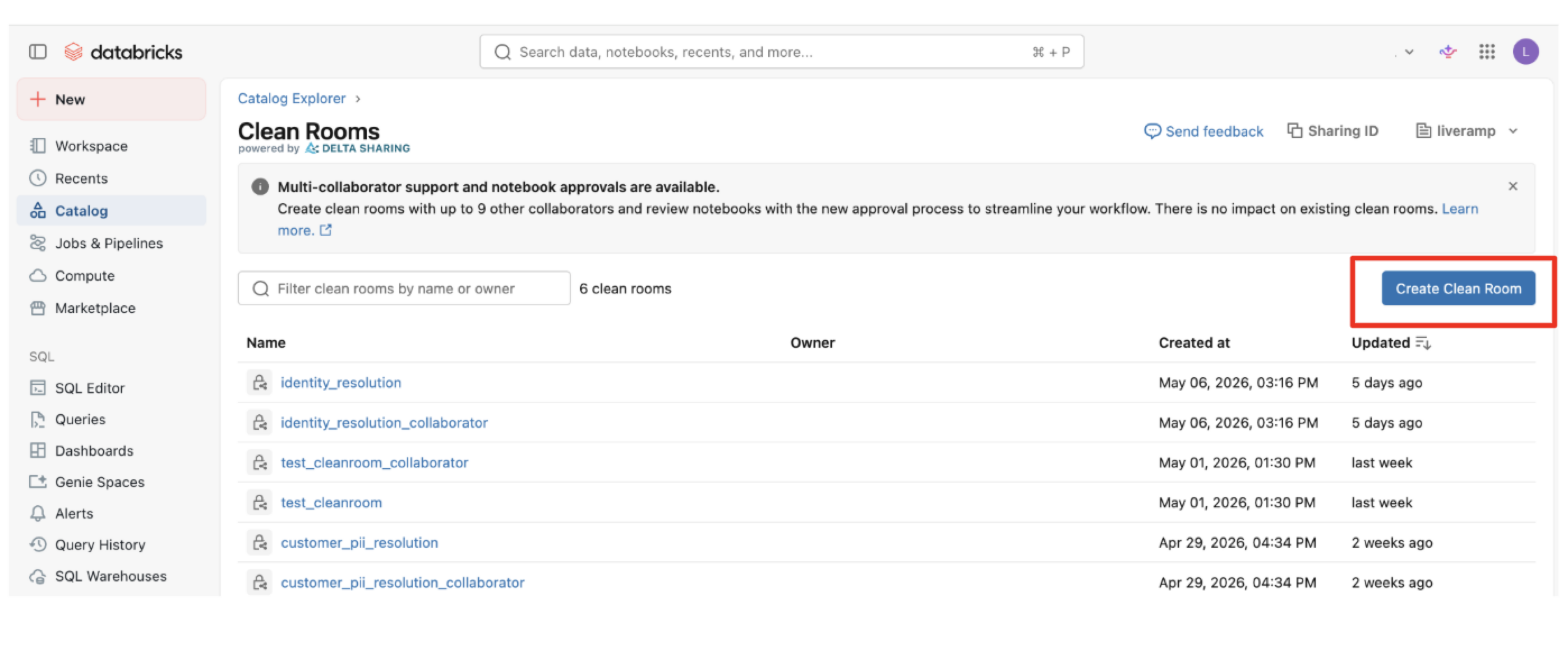I-Embedded_Identity_Databricks-Create_Clean_Room_button.png